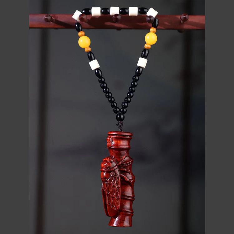 Sandalwood Pixiu Handheld Carved Pendant Ornament - Douyin Craft Gift