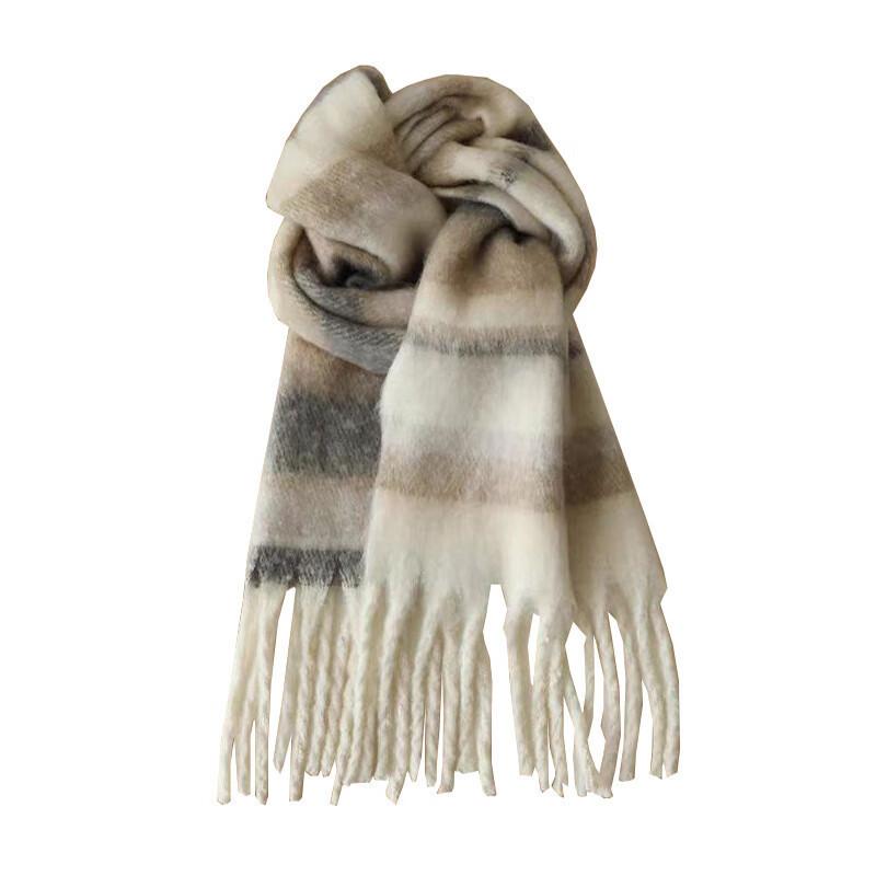 Scarf Women's Winter High-end Sense, Colored Fluffy Fringed Large Shawl, Warm and Versatile Atmosphere, Striped Scarf