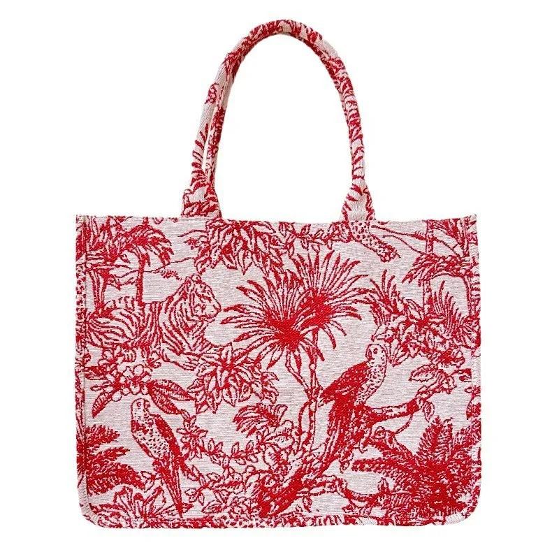 Ladies Handbag Embroidered Tote Bag Fashion Commuter Large Capacity Canvas Bag for Women 41x32x16cm