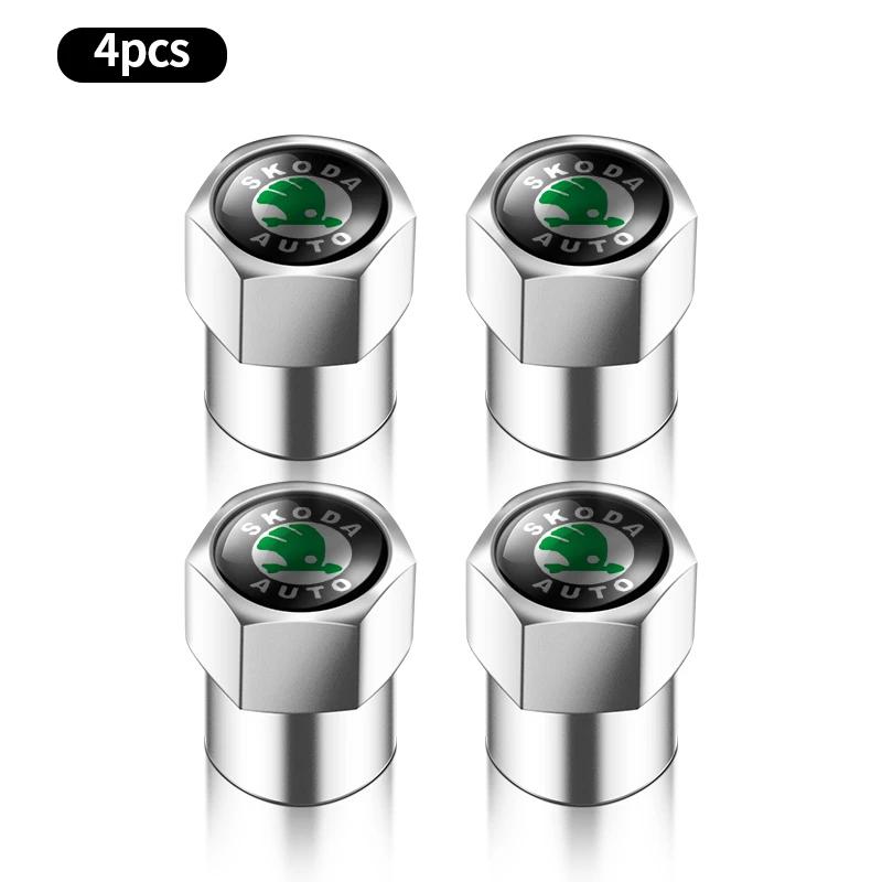 2025 New 4Pcs Car Logo Wheel Tire Valve Air Valve Stem Caps For Skoda Octavia Fabia Kamiq Kapoq Kodiaq Rapid SCALA Superb A5 A7
