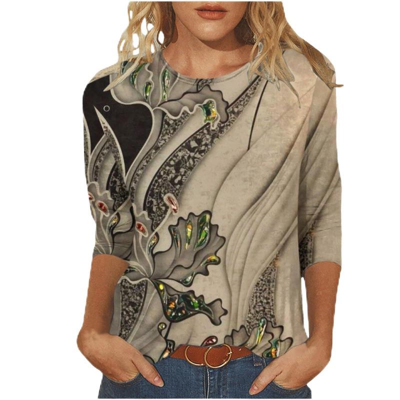 Women's T-shirt 3d Print Vintage Floral Print Casual Long Sleeve Round Neck Regular Tops Daily Print Pink, Spring and Autumn