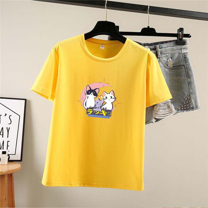 Harajuku Cute Cartoon Cat Print Short Sleeve T-shirts Women Summer Casual Loose Student T Shirt Young Girl Y2k Tops