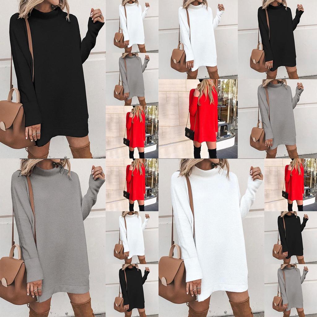 Ultra-soft Women Warm Knitted Long Sleeve Dress Perfect For Autumn And Winter
