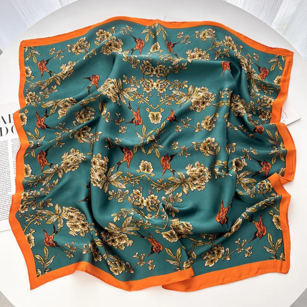 Luxury Satin Chain Printed Square Scarf Elegant Thin Breathable Decorative Neck Scarves Windproof Headscarf For Women