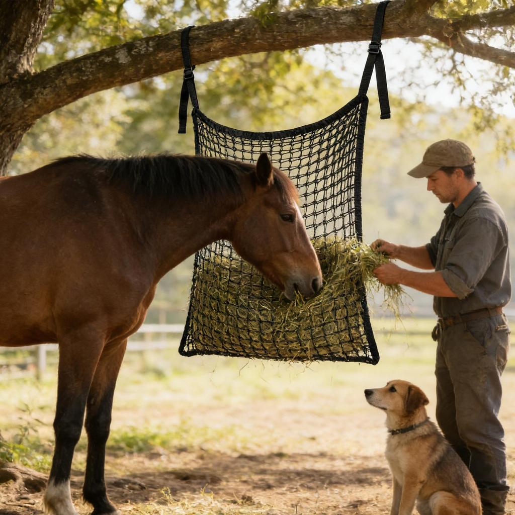 Hay Bags For Horses Easy To Fill Large Capacity Bag Slow Feed Hay Net For Goat Mules Livestock Barn Trailer Feeding Supplies
