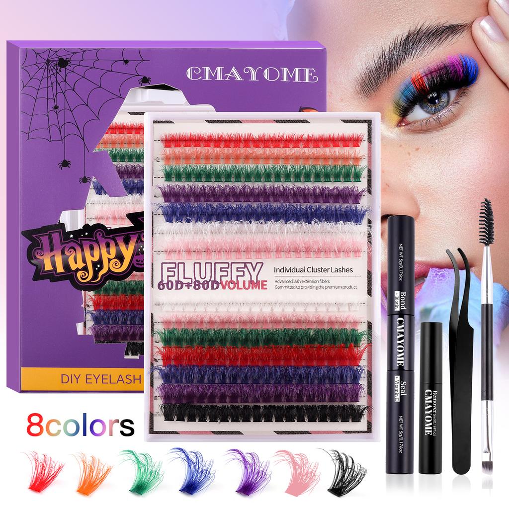 Hot Melt Single Cluster Diy Segmented Halloween Style Colored False Eyelashes Large Capacity Single Cluster False Eyelash Set