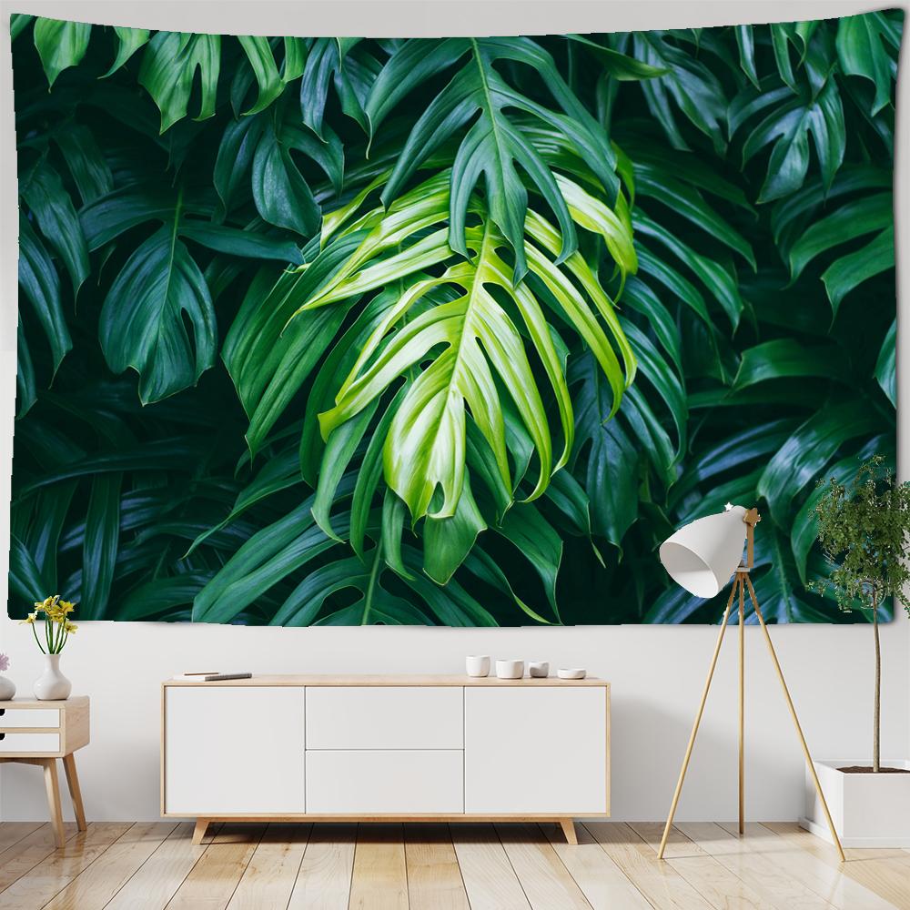 Tapestrie Botanică Verde Frunze de Palmier Plante de Pădure Tropicală din Asia de Sud-Est Tapiserie de Agățat pe Perete Pânză de Perete