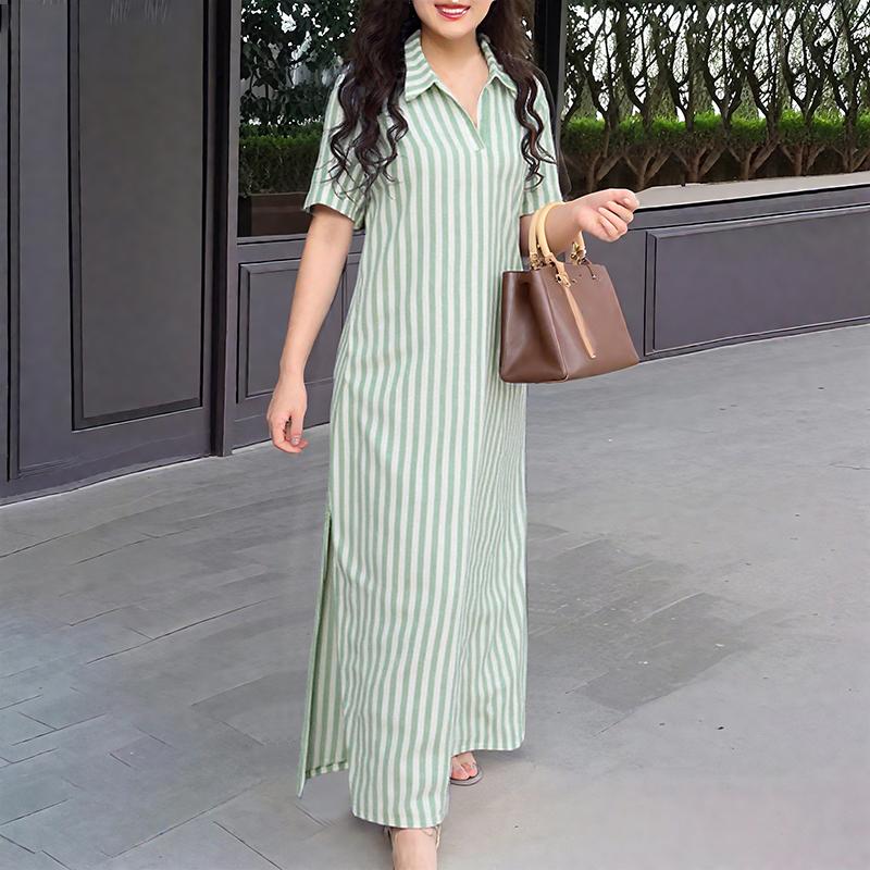 

ZANZEA Женское повседневное платье-рубашка с отложным воротником, свободное, летнее, с коротким рукавом 3XL зелёный