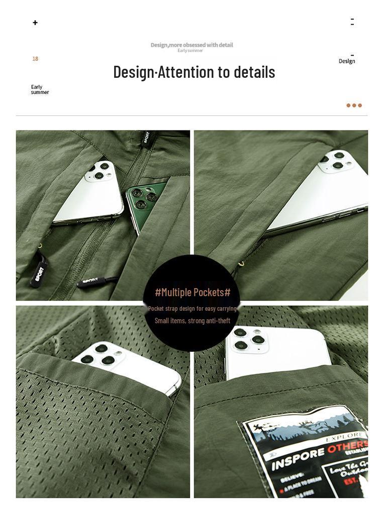 Herren Übergröße Mehrere Taschen Outdoor Weste mit Stehkragen - Ideal für Frühling, Herbst, Fotografie und Angeln