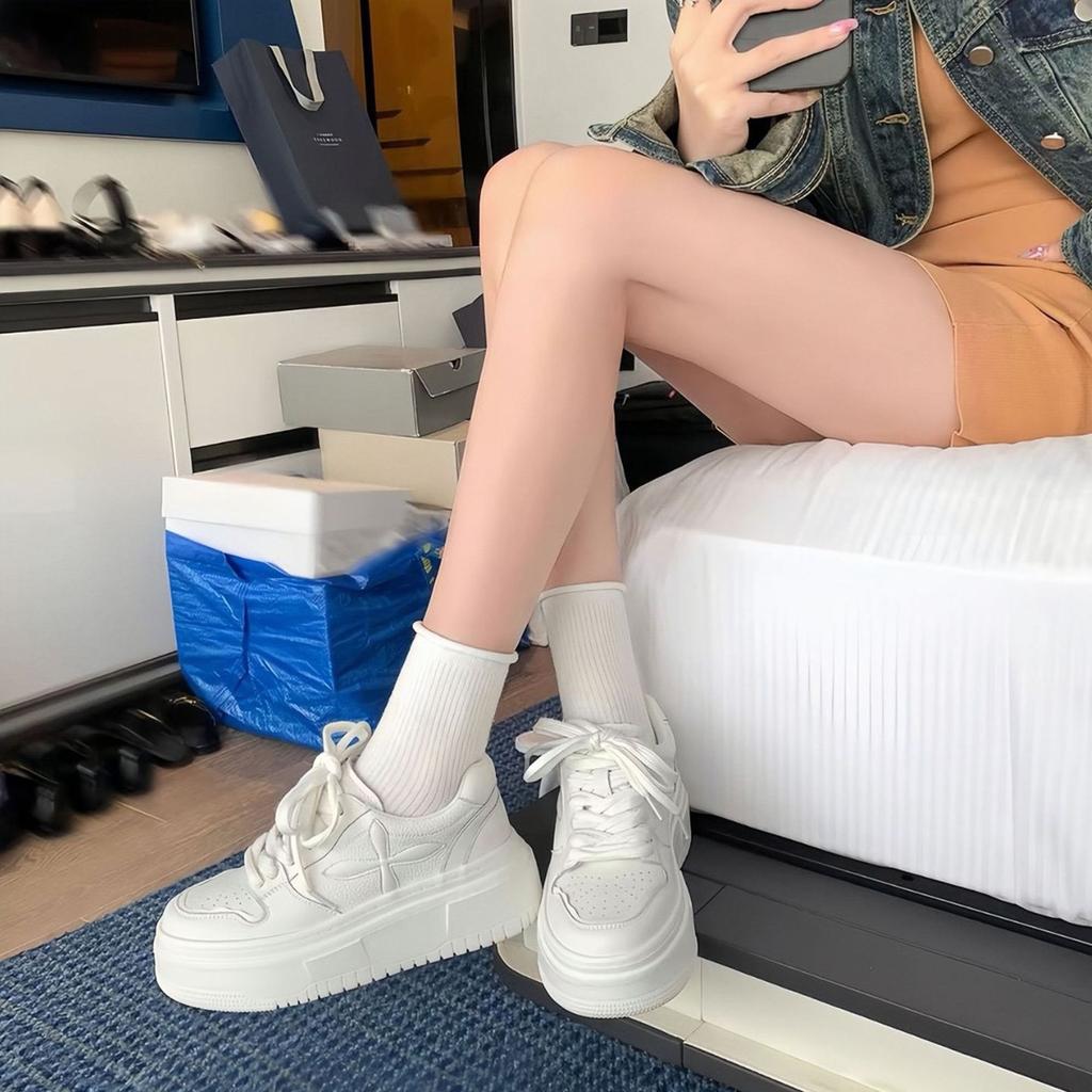 Cowhide version~ leather little white shoes women's spring versatile muffin thick sole heightening shoes casual sports board shoes retro