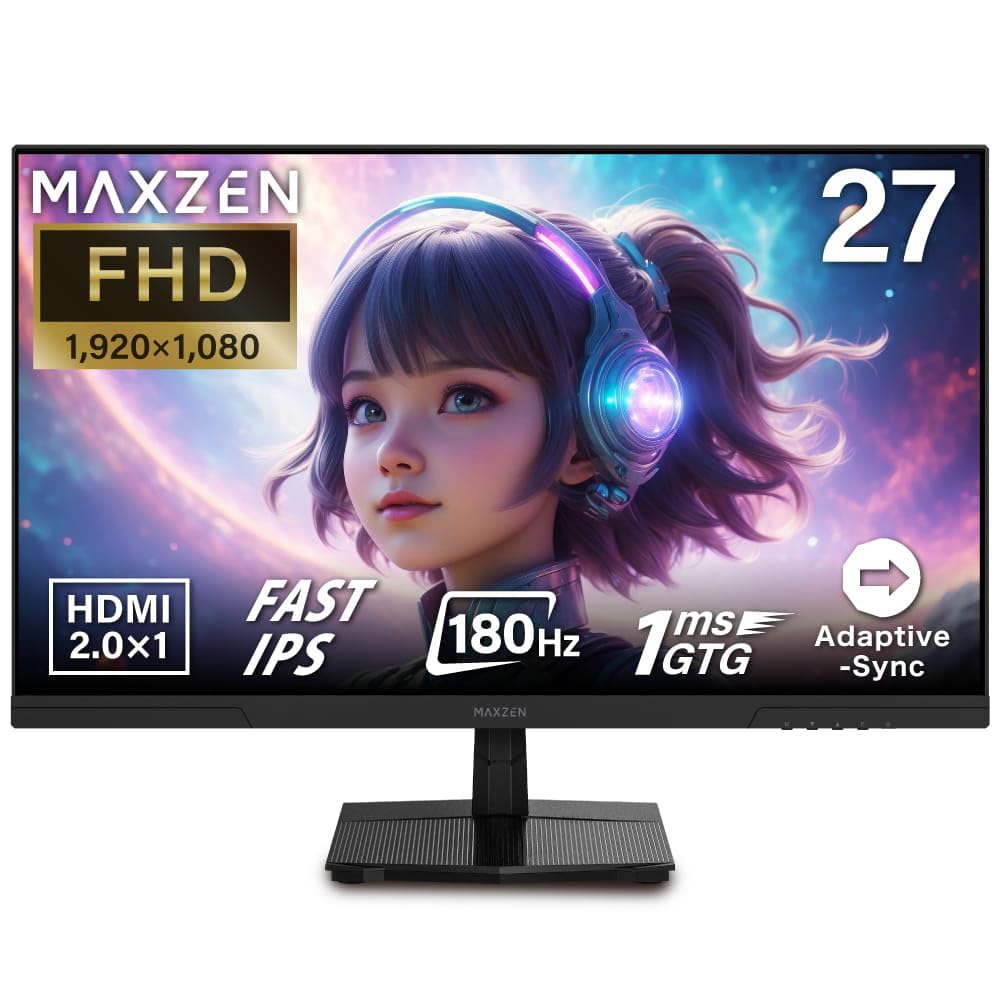 Gaming Monitor Monitor 27 Inch 180Hz 180hz FHD Flickerless 27 Type FullHD Blue Light Cut HDMI Black MAXZEN MGM27IC03 Maxzen Non-Glare Adaptive-Sync