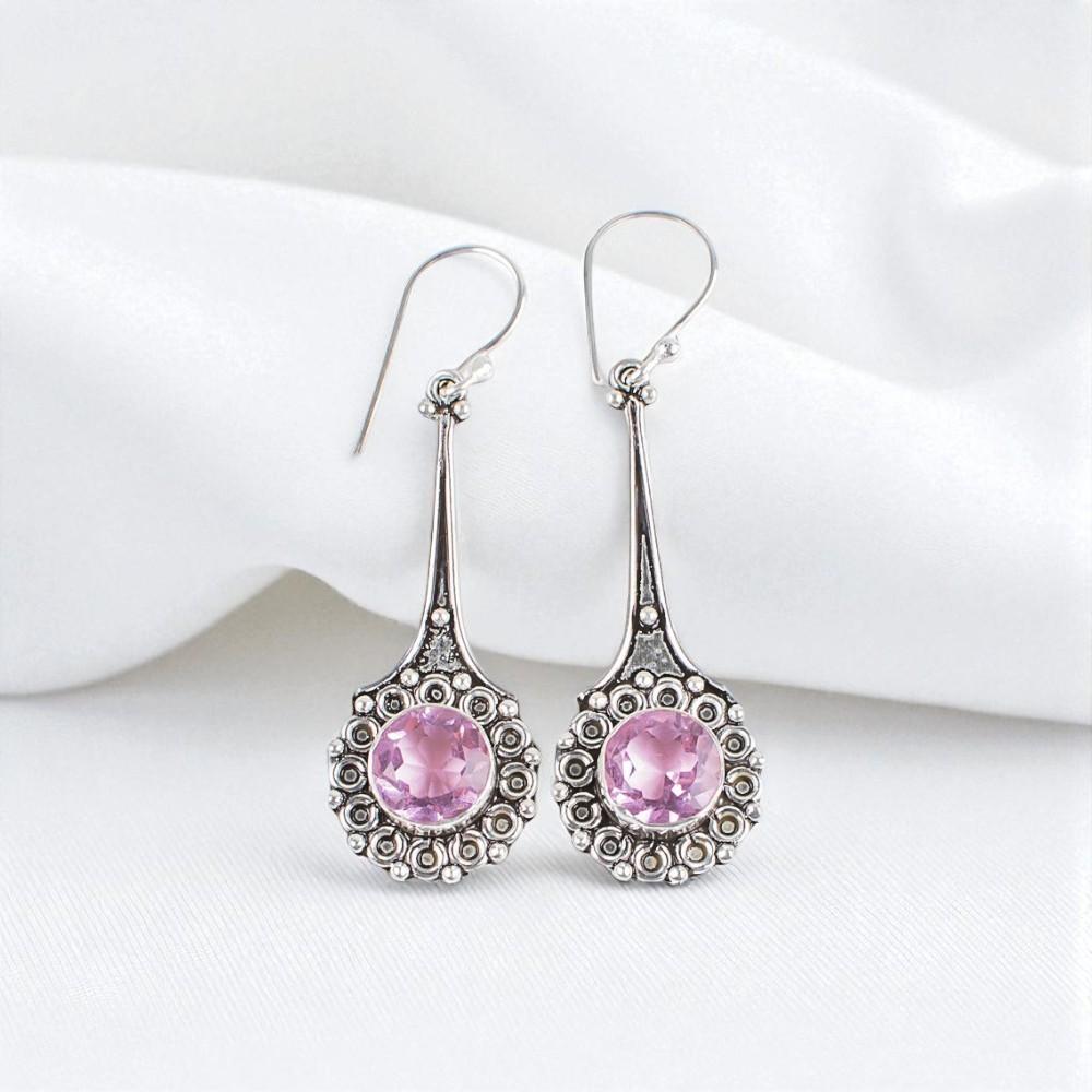 

Натуральный камень морганит, серебро 925 пробы, ювелирные изделия ручной работы, серьги 2,52 EE-77-10