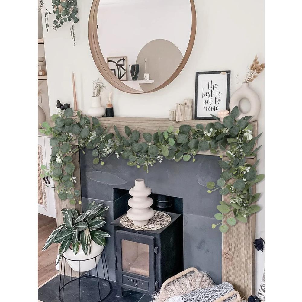 2pcs Artificial Eucalyptus Vine Plant Real Texture Fake Green Hanging Plant Wedding Courtyard Garden Home Party Wall Decoration