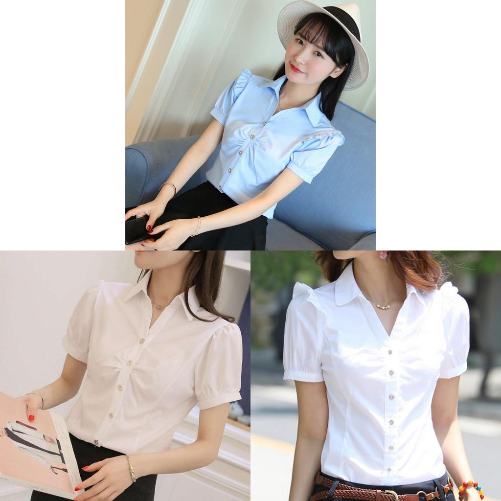 Womens Business Shirt Vneck Short Sleeve Cotton Blouse Office Wear For Spring Seasons