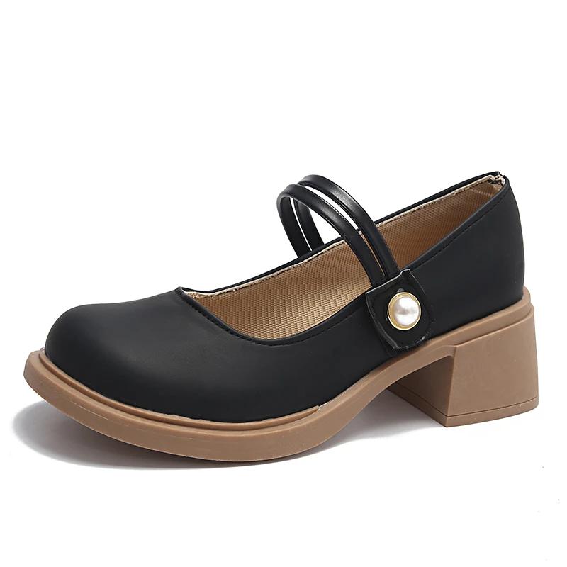 

Модные туфли на платформе и каблуках для женщин 2024 года, корейские модные туфли Мэри Джейн, однотонные простые женские туфли-лодочки, удобные женские туфли на толстом каблуке 40 чёрный
