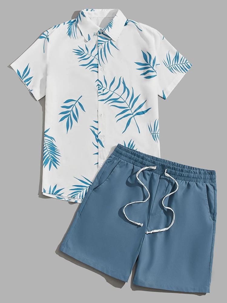 Fashion Summer Beach Black And White Printed Men's Suit Two Piece Casual Shirt Short Sleeve Hawaiian Shorts Men's Clothing Suit