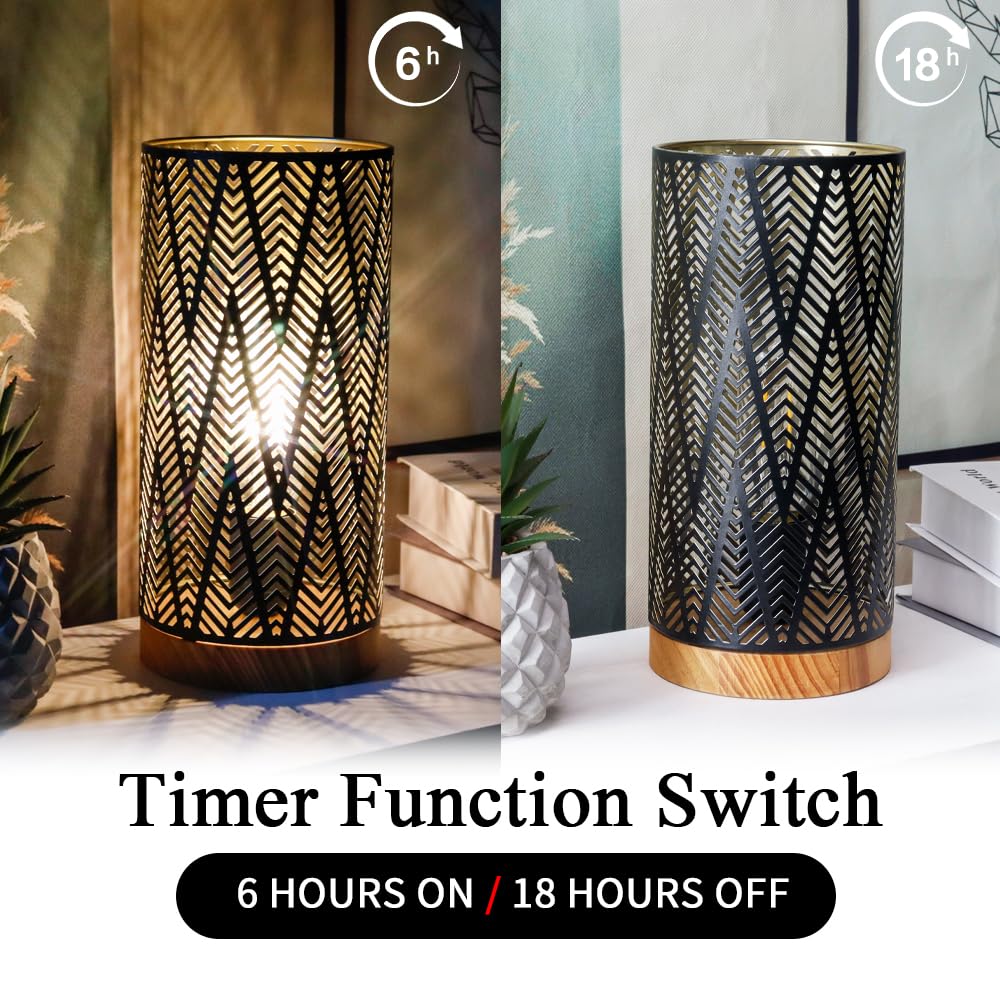 JHY DESIGN Battery-operated LED Table Lamp, 19cm Tall, Stylish Indirect Lighting, Decorative Lamp, Retro Style, Wooden Base, Suitable for Bedrooms, Ja