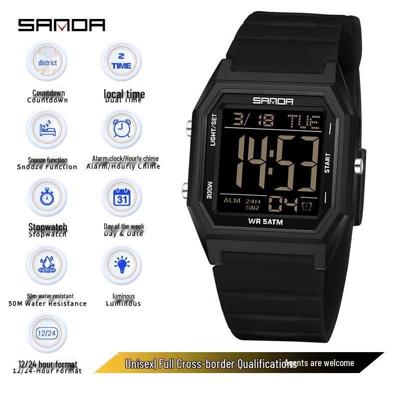 Sanda Teen Party Sports Watch - Waterproof Luminous Electronic Watch with Snooze Alarm