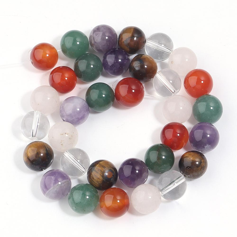 6 8 10 12mm Natural Stone Beads Mixed Tiger Eye Aventurine Crystal Glass Round Loose Beads for Jewelry Making DIY Bracelets