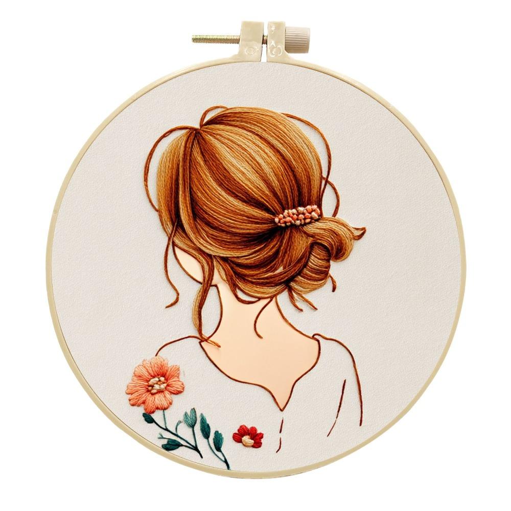 1Pc Girl Pattern Embroidery DIY Craft Fabric Material Kit Creative Craft Needle and Thread