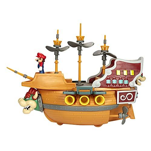 Super Mario Deluxe Bowser's Airship Playset with Mario Action Figure - Authentic In-Game Sounds & Spinning Propellers