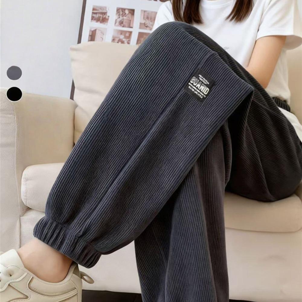 Women's Mid Rise Jogger Pants Loose Fit Harem Pants Thick Corduroy Vertical Stripe Solid Color Streetwear Ankle Length Casual Trousers