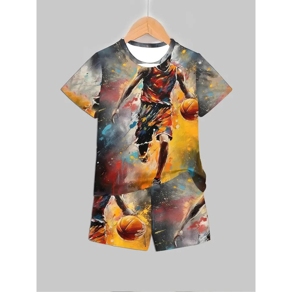 Summer Cartoon Creative Fun Pattern Children's Summer Fashion Comfortable Soft Breathable Short Sleeved Two-piece Set