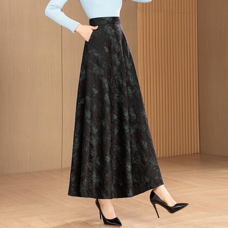 Fall and Winterretro Ethnic Style Jacquard Skirt Women's Long Large Skirt High Waist A-line Skirt Dance Long Skirt