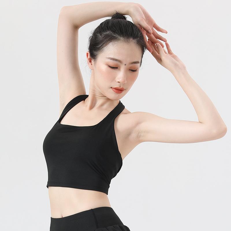 Neck-hanging Large-breasted Beautiful Back Sports Underwear Women's Running Quick-drying Shockproof Gathering Fitness Bra, Wearing Yoga Vest