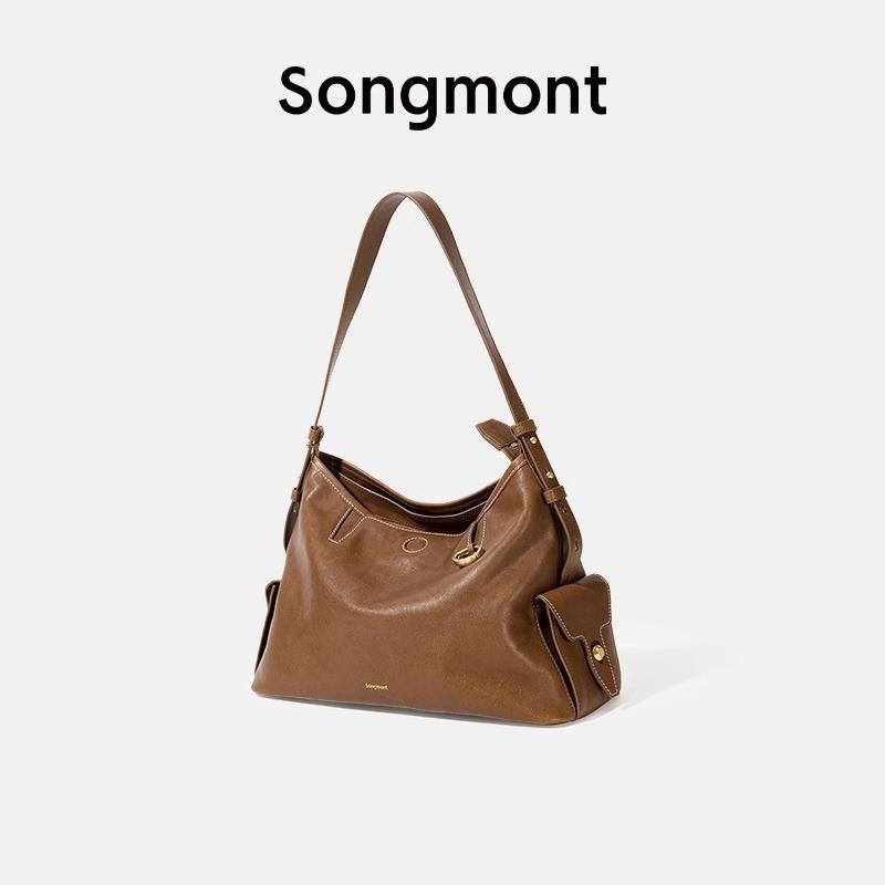 Stylish Songmont Hobo Bag In Smoke Black And Sand Brown With Genuine Leather Design