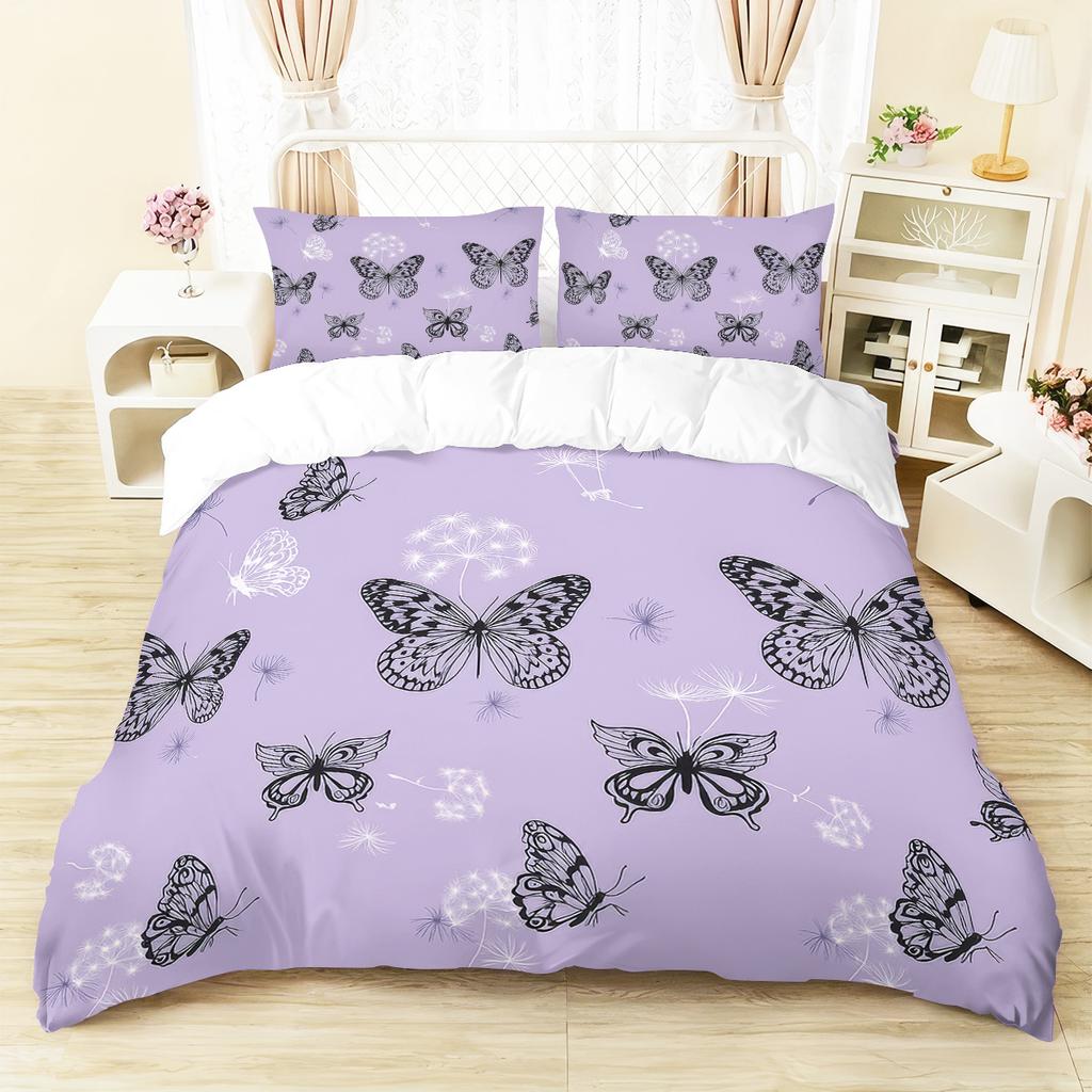 3 beautiful butterfly printed down duvet covers, 1 down duvet cover+2 pillowcases, no core. Soft and comfortable bedding set