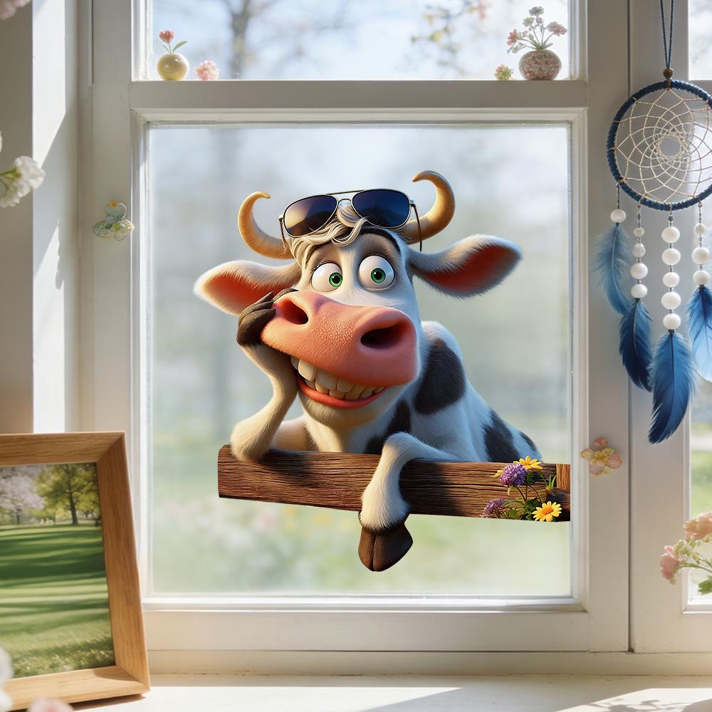 Static Cling Funny Animal Window Stickers Removable Transparent for Office Shop Glass Decor