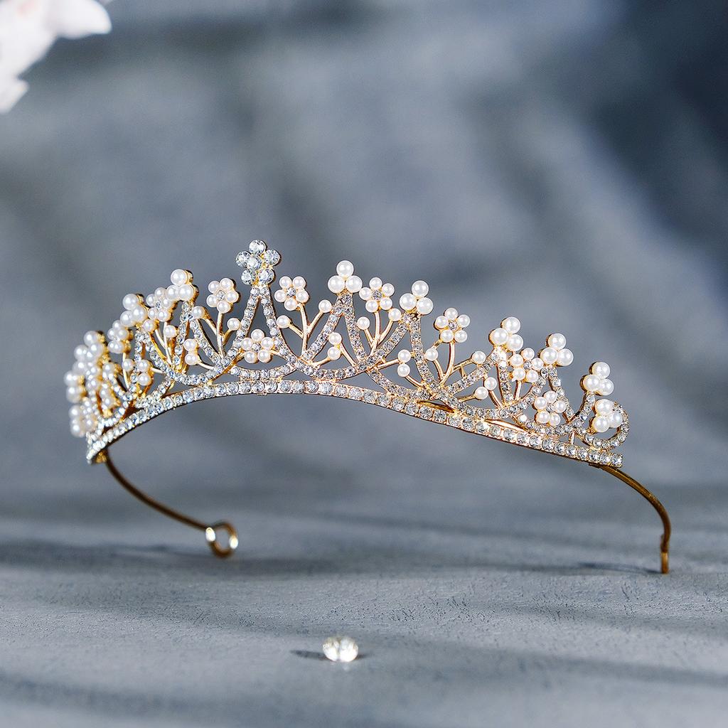 Wedding Jewelry Light Luxury Sweet Pearl Rhinestone Crown Birthday Party Tiara Wedding Dress Bridal Hair Accessories