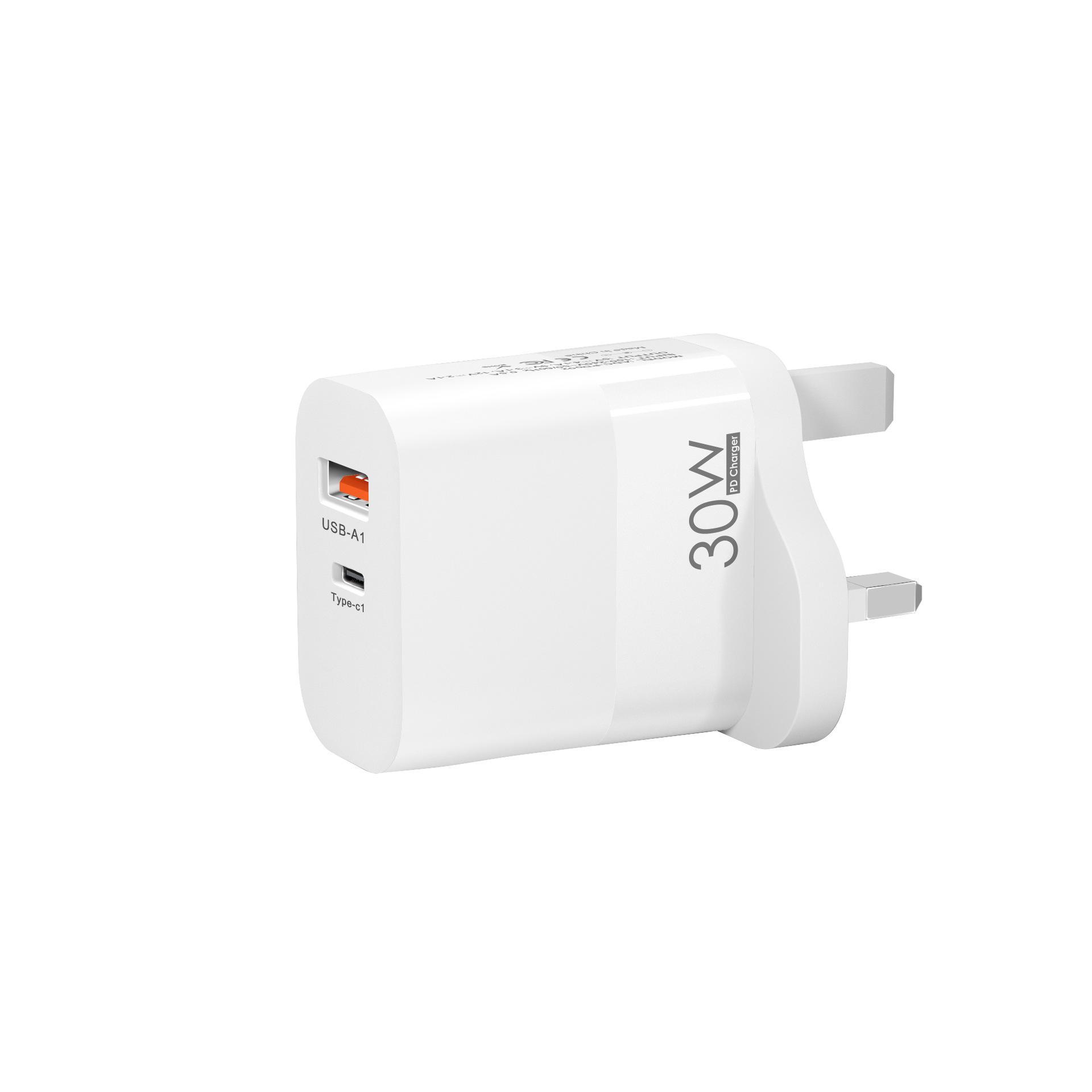 

PD30W Dual-Port Fast Charger for Mobile Phones - US, EU, UK Standards (A+C) A+C British Standard білий