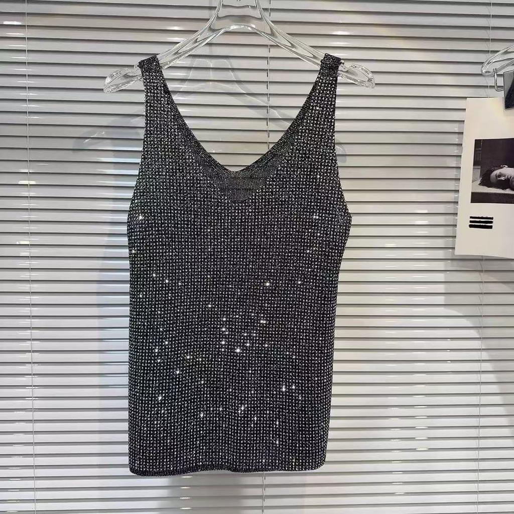 Summer Women's Rhinestone Vest Temperament Knitted Camisole Vest