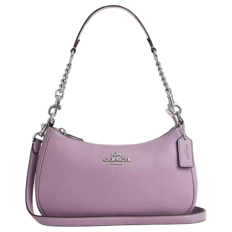 Coach Teri 25 Metal Logo Zip Closure Leather Crossbody Shoulder Bag Medium Women's Purple