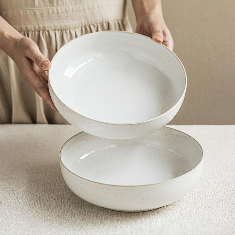 Practical Large Plate Ceramic Round Deep Plate Minimalist Style Plate Household Large Plate Special Sesame Ordering Plate