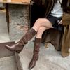 Winter Pleated Pointed Toe Woman Knee-High Boots Designer Splicing Thick Heels Long Booties Shoes