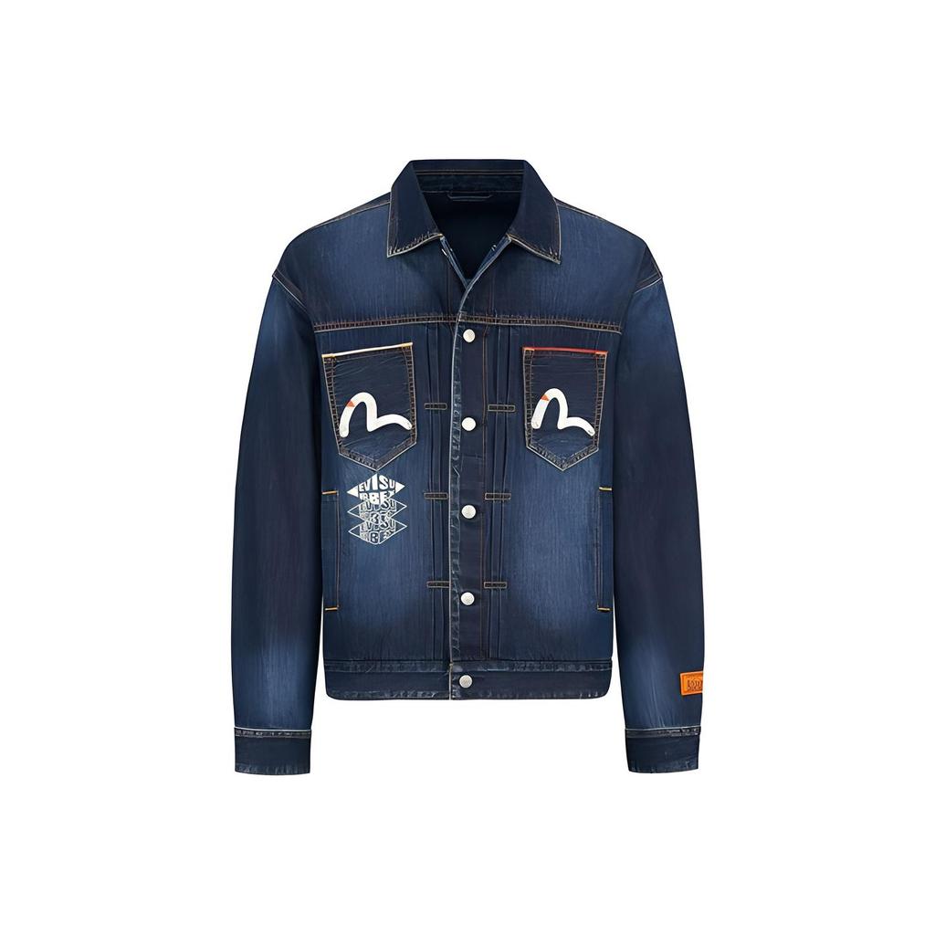 Evisu Family Flower And Photo Print Jacket Men Jacket Denim-Blue 2EAHTM0DJ706LF