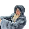 Womens Gradient Black White Dip-Dye Hooded Faux Fur Jacket Winter Warm Cozy Outerwear