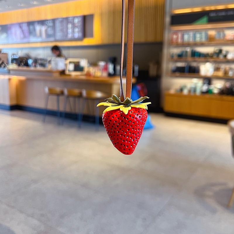 Creative Strawberry Keychain Pendant - No Worries Large Strawberry Ornament for Car Mirror or Bag, Perfect Small Gift