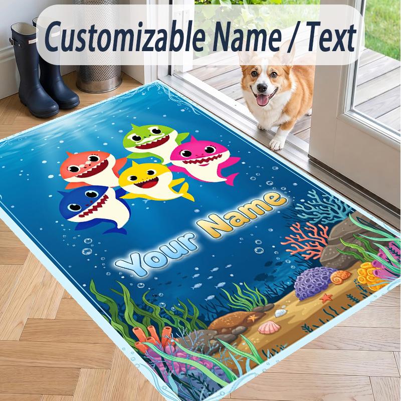 Custom Text Baby Shark Pattern Floor Rug Soft Indoor Carpet Mat Living Room Bedroom