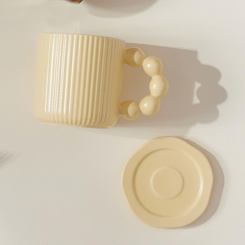 Pearl Ball Handle Porcelain Mug with Lid Macaron Color Coffee Cup Cute Office Tea Cup Home Couple Water Cup