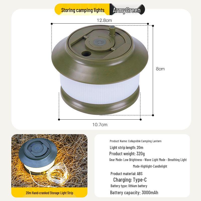 Rechargeable Outdoor Camping LED String Lights with Measuring Tape and Gas Atmosphere Lighting, Long Battery Life, Wind-Resistant Hanging Tent Rope.