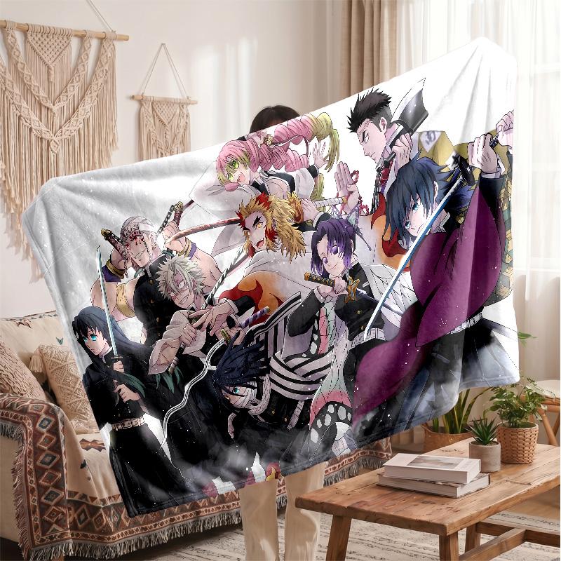 Demon Slayer Printed Flannel Blanket, Skin Friendly Warm Throw for Indoor Couch Bed Daily Use