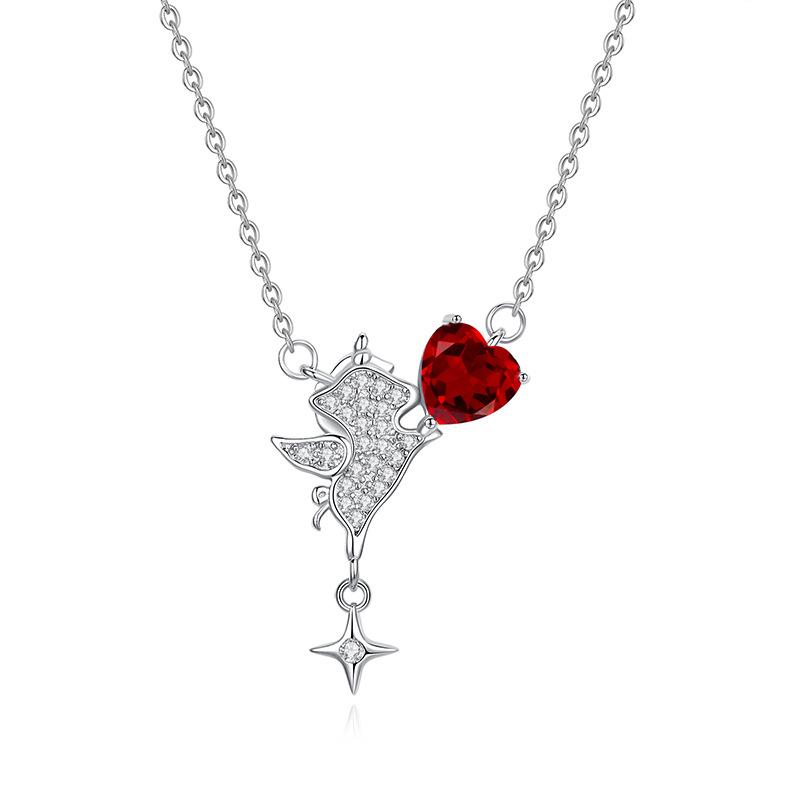 Women 925 Sterling Silver Natural Crystal Angel Kiss Pendant Necklace 925 silver