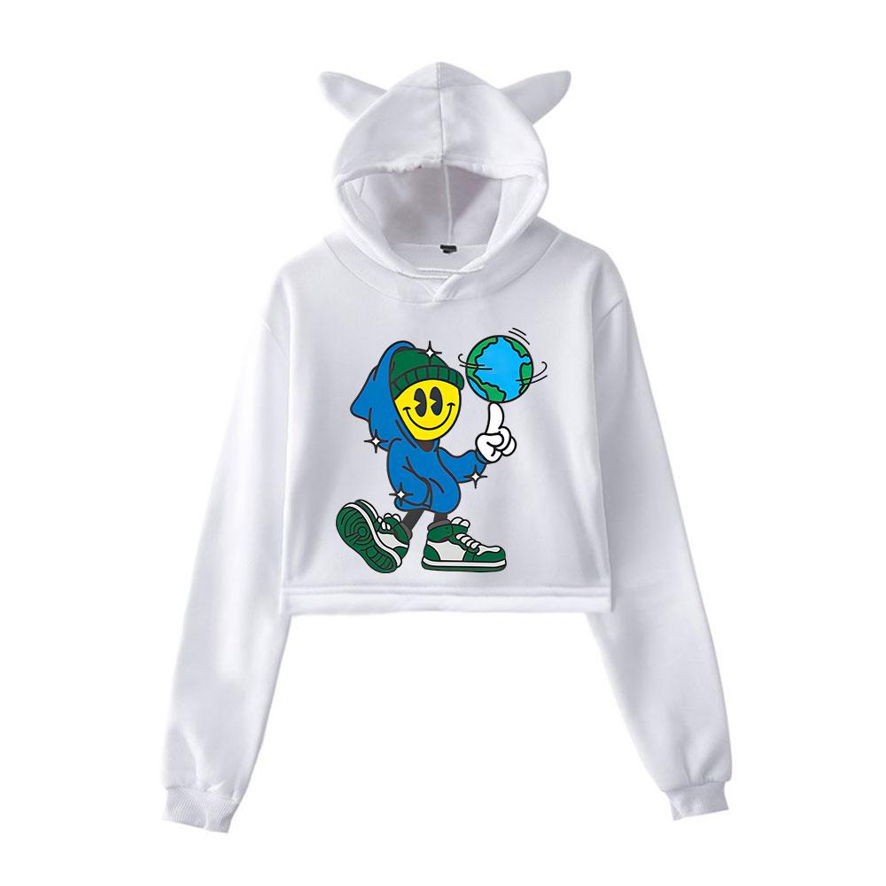 Connor Price Damska Bluza z Kapturem z Nadrukiem Kocich Uszu z Długim Rękawem Krótkie Bluzy Damska Casualowa Odzież Uliczna Crop Topy