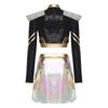 Womens Halloween Cosplay Outfit Long Sleeve Rivet Shoulder Boards Front Zip Sequined Crop Jacket Metallic Shiny Mini Skirt