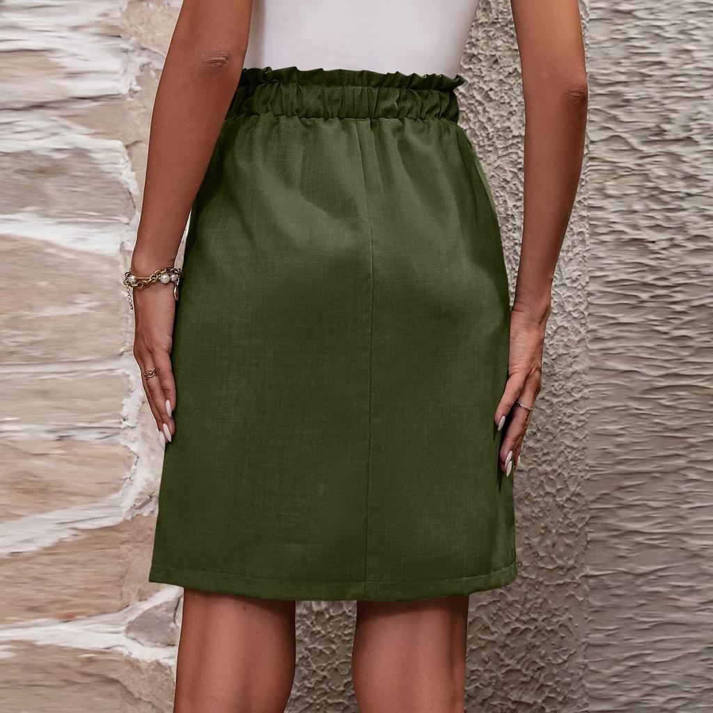 Women's High Waist Paperbag Skirt with Adjustable Tie Belt and Front Pockets Casual A Line Knee Length Skirt