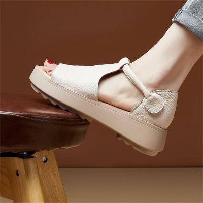 Sandalias romanas de boca de pez con suela gruesa que aumentan la altura, para mujer, verano, tacón medio, suela blanda, retro, casual